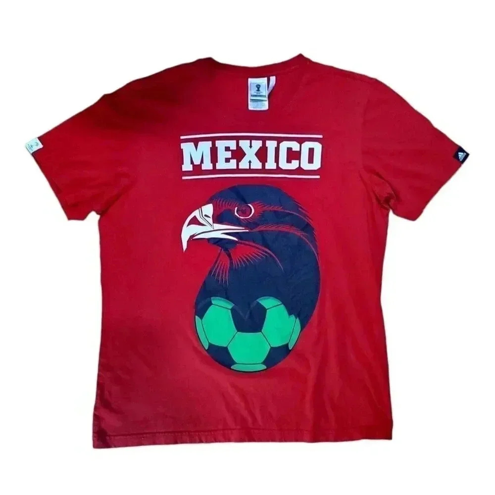 Adidas Mexico Soccer Jersey T Shirt Red Eagle Football World Cup Brazil Men L